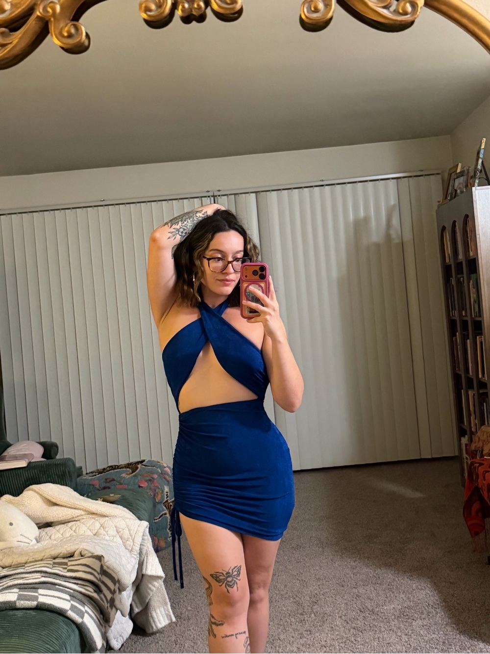 Windsor Cobalt Blue Crisscross Cutout Mini Dress